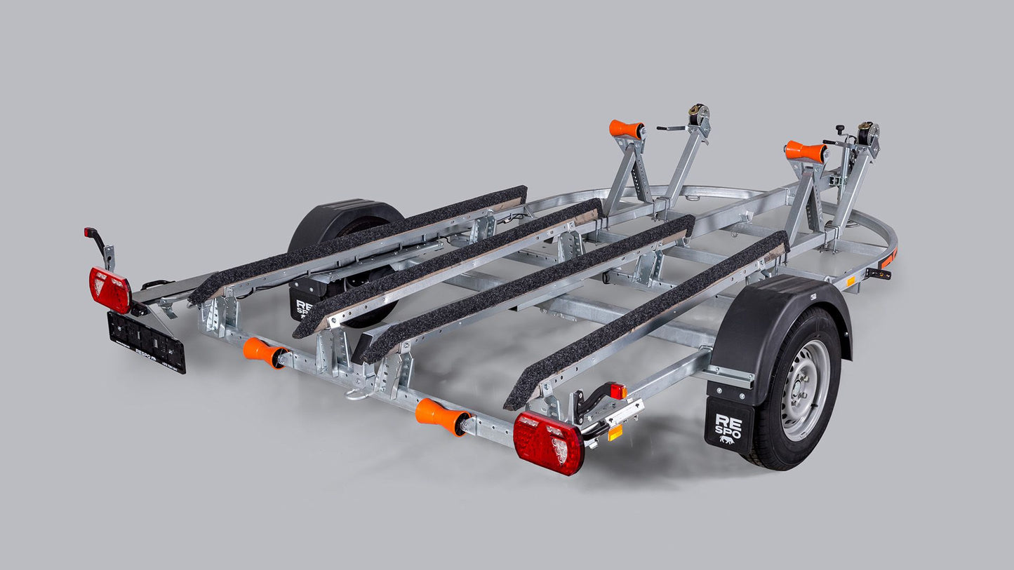 Respo dobbel Vannscooterhenger 750VSD lagring på filtskinner, med båtlengde opp til 13 ft / 4m