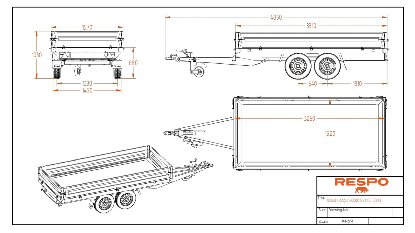 Varehenger med nedfellbare sidekarmer Respo RU3320