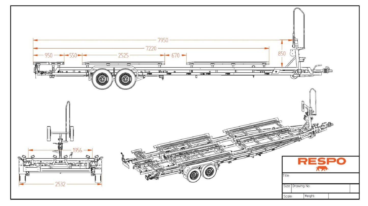 Respo 3500 PB for Pontongbåter mål skisse tegning