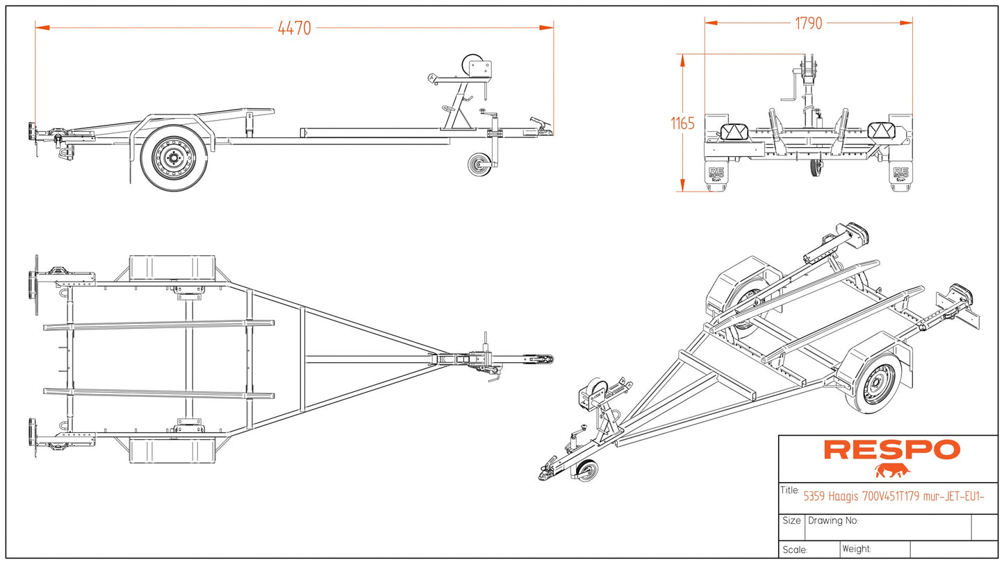 Respo 750VSL Vannscooter og Båthenger med lagring på filtskinner, med båtlengde opp til 13 ft / 4m