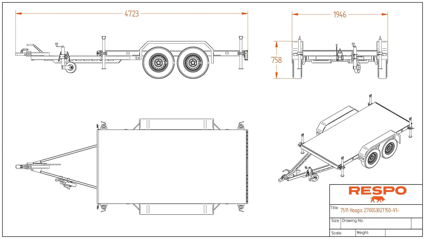 RG 3027 Generator henger, Mål tegning