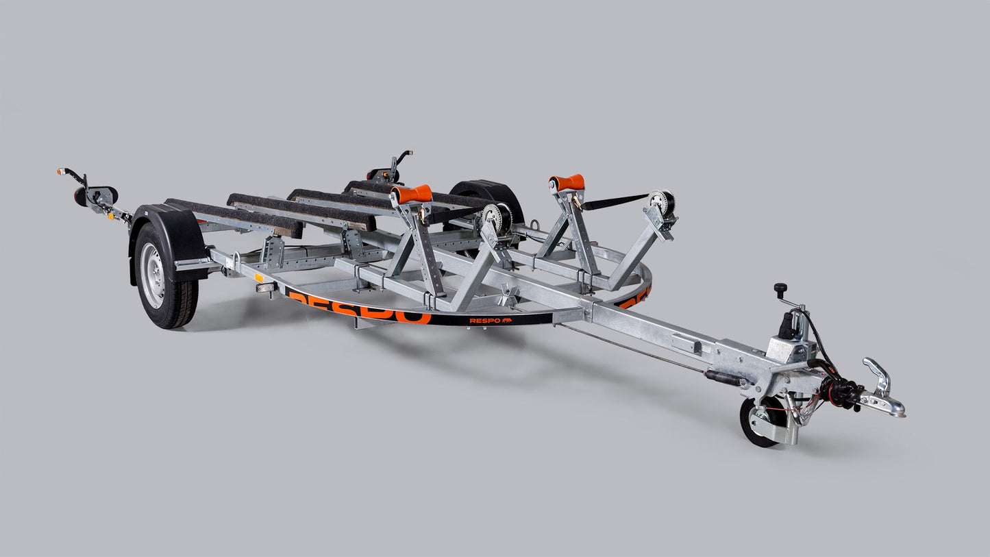 Respo Dobbel Vannscooterhenger 1350VSD lagring på filtskinner, med båtlengde opp til 13 ft / 4m
